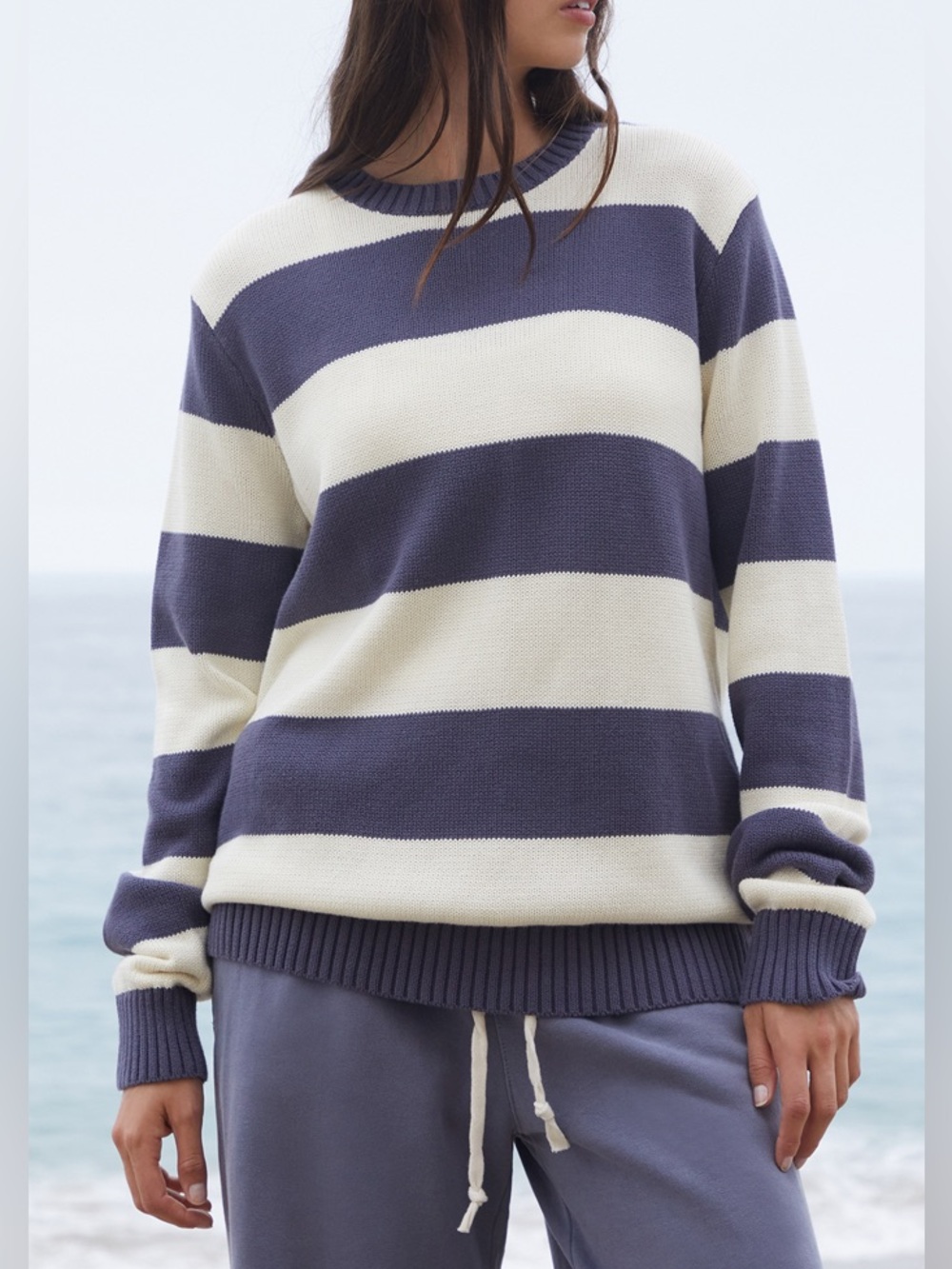 Brandy Melville Brianna Rugby Striped Crewneck Knit Sweater 100% Cotton